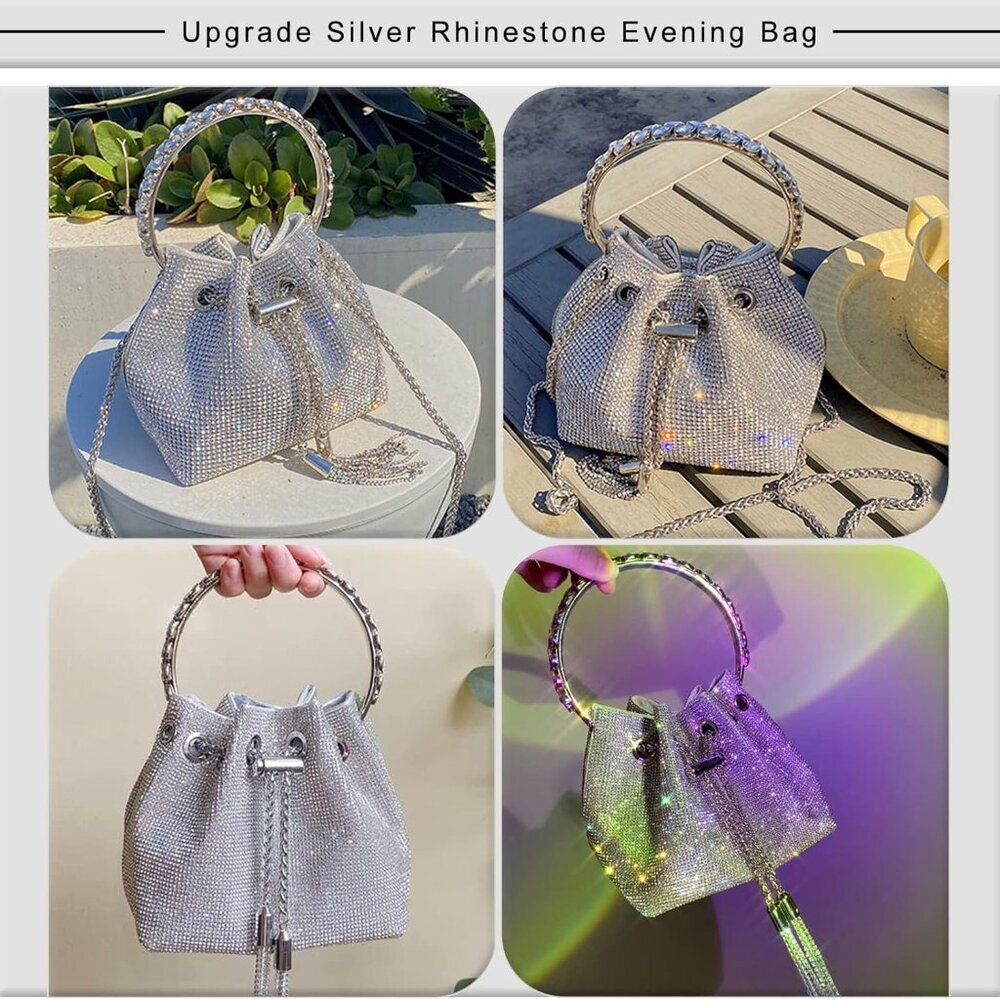 Upgrade Rhinestone Evening Bag Bling Purse Sparkly Diamond Silver Clutch Purses - Picture 3 of 7